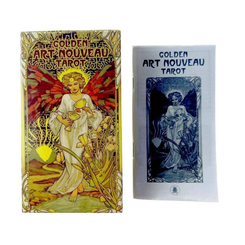 Goldene Jugendstil Tarot-Deck 78 Karten mit Guidebook-Karten Okkulte Wahrsagerei Buchsets für Anfänger Klassische Jugendstil Stil Goldenen Jugendstil Tarot