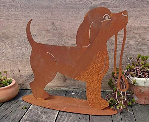 terracotta-toepfe-de Hund ca. 42 cm aus Metall Edelrost Rost Deko Dackel Jack Russel Pudel Tier Garten