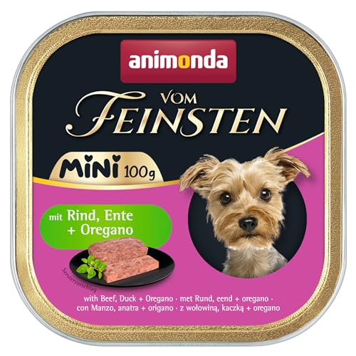 animonda Vom Feinsten Adult Mini - Leckeres Nassfutter für Hunde - Gut für kleine Rassen geeignet - mit Rind, Ente + Oregano - 32 x 100 g