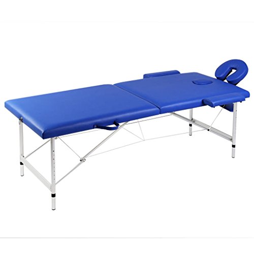 Luxuriöser Massagetisch, zusammenklappbar, 2 Abschnitte, höhenverstellbar, mit Füßen aus Aluminium und hochwertigem PU-Leder und 3 cm rotem Schaumstoff (Gewicht 17 kg, Belastung bis 150 kg) Blau