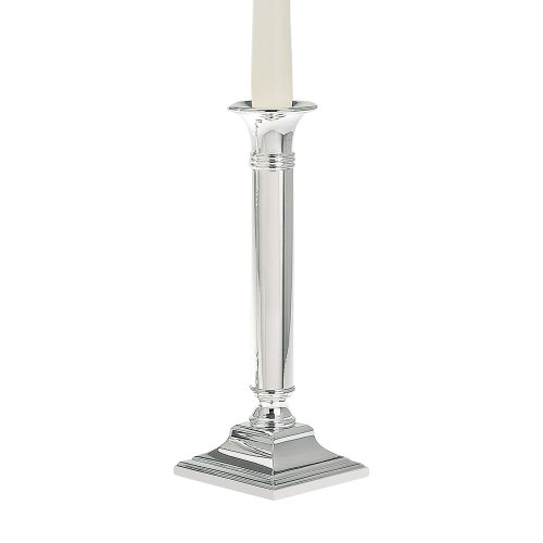 Leuchter versilbert und anlaufgeschützt glatt poliert mit quadratischen Fuß (H 23 x D 8,5 cm), hochwertiger Qualitäts Kerzenleuchter