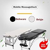 Massagetisch Mobile Massageliege Massagebett mit 2 Zonen tragbaren Klappbar Leicht Aluminiumfüßen Einfache Installation Ergonomische Kopfstütze mit Tragetasche (belastbar bis 230kg),Schwarz