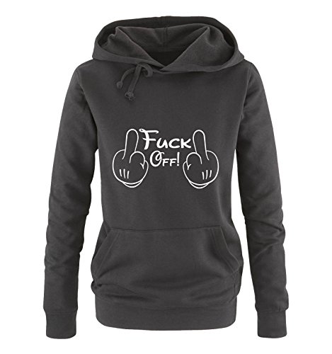 Comedy Shirts - Fuck Off! - Comic Hände - Damen Hoodie - Schwarz / Weiss Gr. S