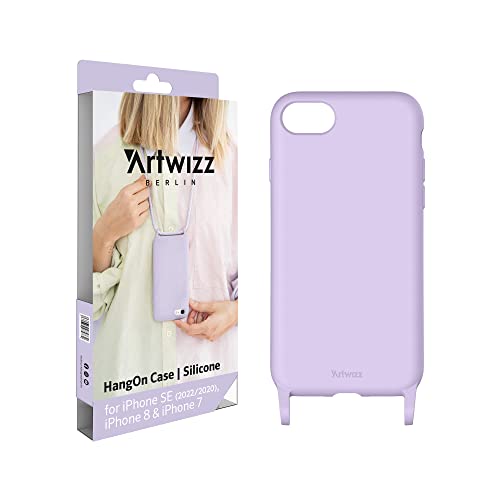Artwizz HangOn Case geeignet für iPhone SE (2020) / 8/7 - Elastische Schutzhülle aus Silikon als Handykette zum Umhängen mit Band - Purple Sky