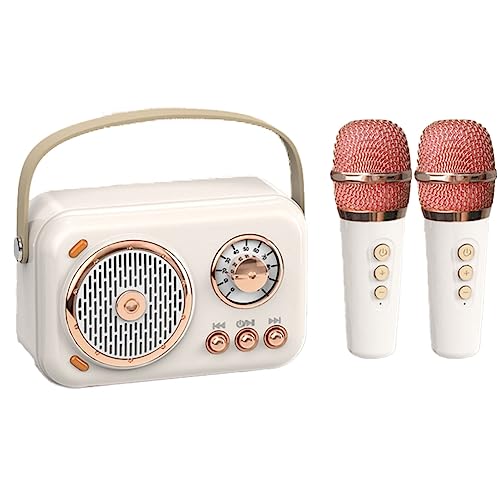 JUNELIONY Familie Outdoor Kinder-Karaoke-Bluetooth-Lautsprecher Drahtloses Mikrofon Tragbarer Karten-Subwoofer Hohe LautstäRke,Weiß