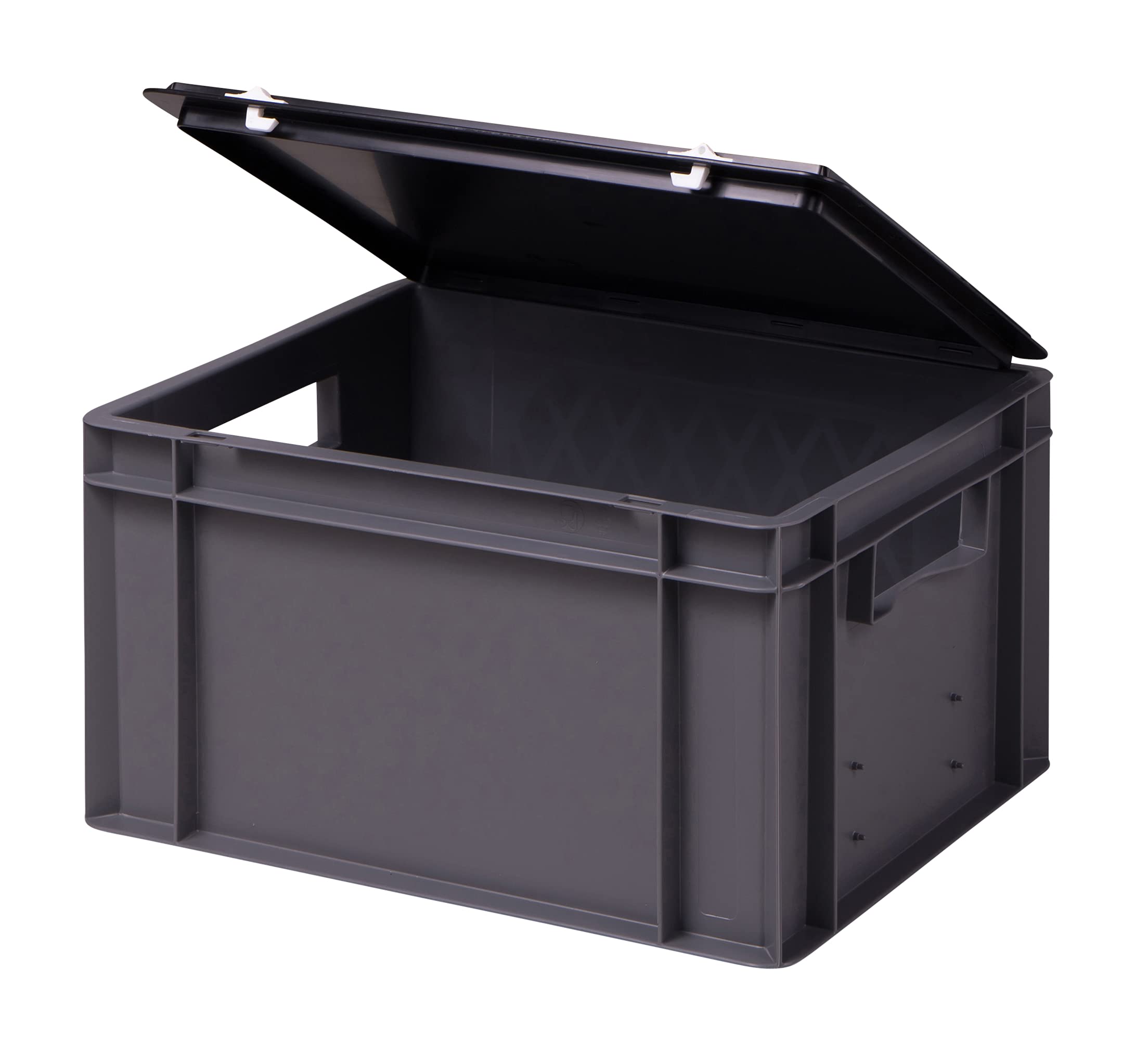 1a-TopStore Stabile Profi Aufbewahrungsbox Stapelbox Eurobox Stapelkiste mit Deckel, Kunststoffkiste lieferbar in 5 Farben und 21 Größen für Industrie, Gewerbe, Haushalt (grau, 40x30x22 cm)
