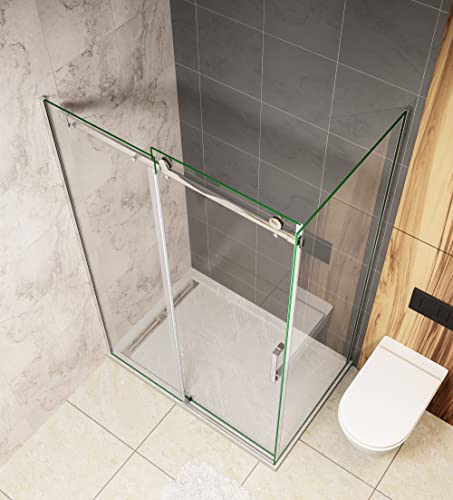 Acezanble Duschkabine 140x80cm Duschabtrennung Schiebetür Duschtür Duschwand Dusche mit Seitenwand 8mm Nano Glas Höhe 195cm