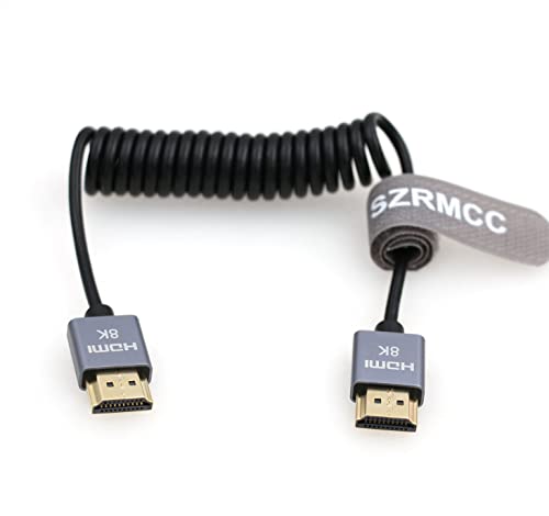 SZRMCC 8K 2.1HDMI Kabel HDMI auf HDMI Spiralkabel Ultra High Speed Soft HDMI Kabel für Z Cam E2 Portkeys BM5 Atomos Shinobi Ninjav V Monitor Sony Canon Kamera (gerade HDMI-HDMI, Grau)