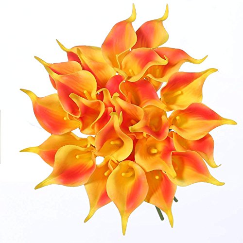 RAILONCH 20 Stücke Calla Kunstblume Deko Künstliche Blumen Kunstpflanze Blumenstrauß für Hochzeit Sträuße Home Hotel Gartendekoration (Orange)