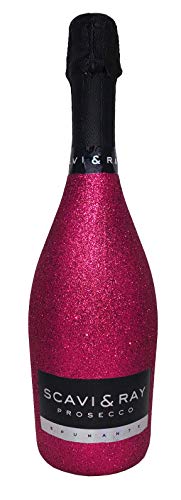 Scavi & Ray Prosecco Frizzante 75cl (10,5% Vol) - Bling Bling Glitzer Glitzerflasche Flaschenveredelung für besondere Anlässe - Hot Pink -[Enthält Sulfite]