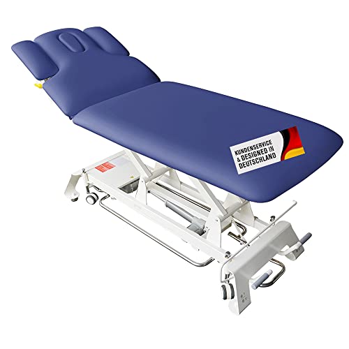 Elektrische Massageliege Houston Höhenverstellbare 2 Zonen Profi Behandlungsliege ca. 198 x 74 cm Kosmetikliege Therapieliege mit vielen Extras (Marineblau)