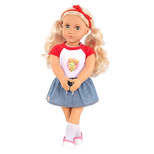 Our Generation BD31268Z - Puppe Jolene mit Pizza-Print Shirt und rotem Haarband, Blonde Haare, grüne Schlafaugen, beweglich, 46cm - ab 3 Jahren - 45361 Mehrfarbig
