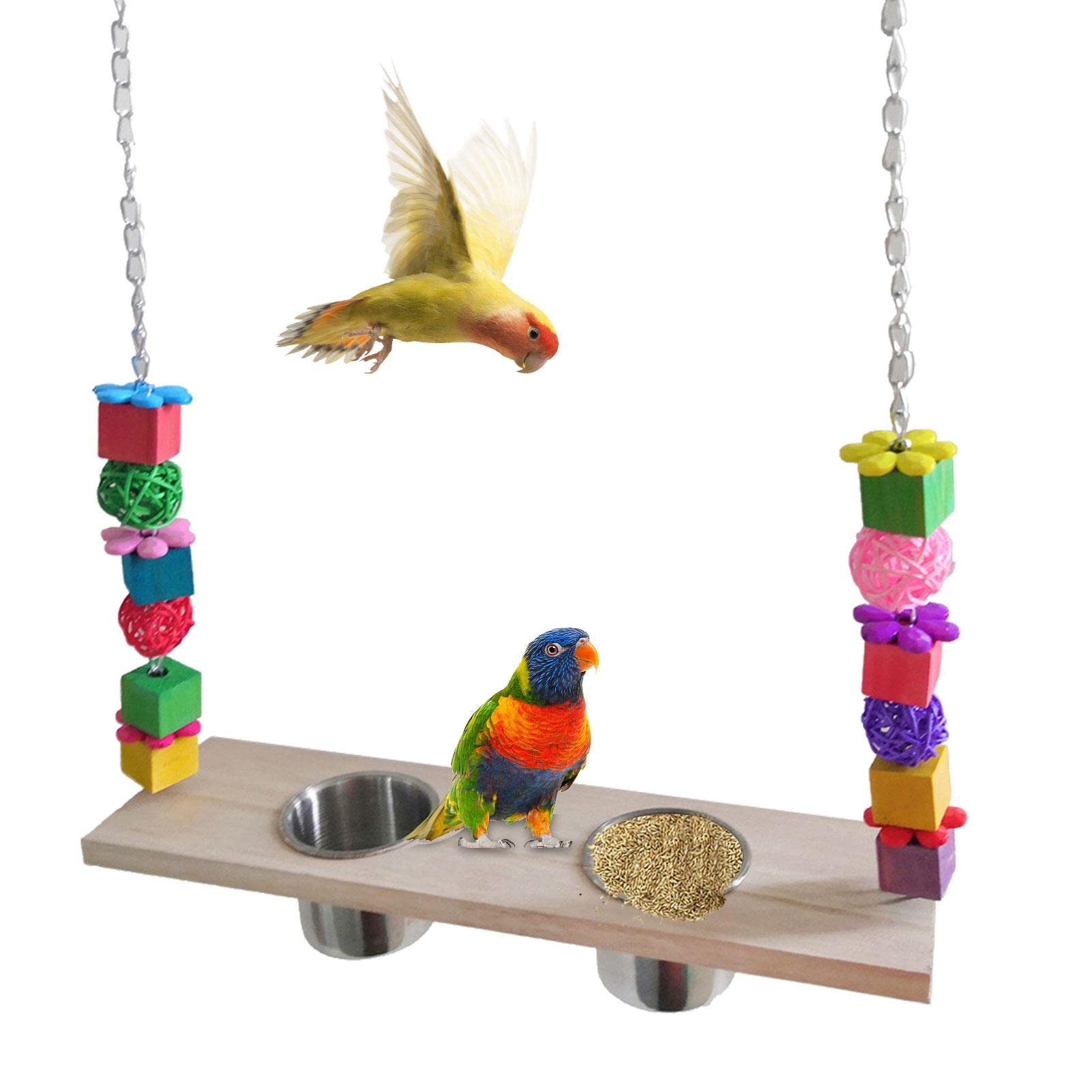 Eastuy 5 Pcs Vogelschaukel kauen füttern Spielzeug | Papageienfutterautomat für Käfig mit hängenden Ketten - Bunte hängende Plattform-Vogelfutterschalen, Gartendekoration für Vogelbeobachter