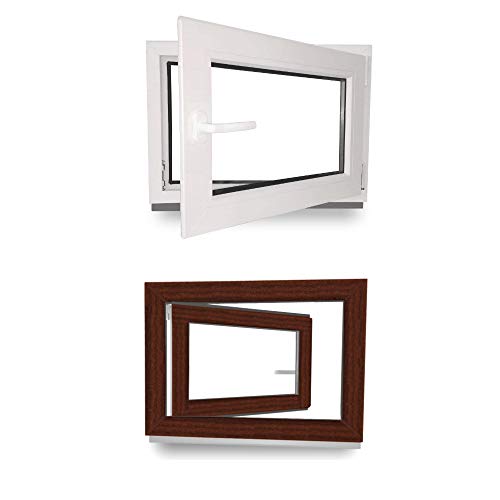 Kellerfenster - Kunststofffenster - Fenster - 3 fach Verglasung - innen Weiß/außen mahagoni - BxH: 1200 mm x 600 mm - DIN Rechts