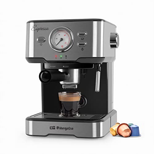 Orbegozo EX 5500 Espresso- und Cappuccino-Kaffeemaschine, 20 bar Druck, Thermometer, abnehmbarer Behälter 1,5 l, Verdampfer, 1100 W