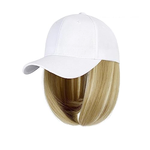 Damenperücke Mit Hut Kappe Synthetische Perücke Haarverlängerungen Haarperücken for Frauen Kurze Gerade Bob Hochtemperaturfaser Einstellbare Hip Hop Baseballkappe Mütze Mit Befestigten Haaren für Dame