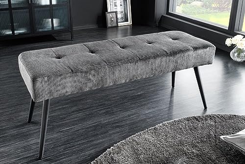 LEBENSwohnART Moderne Sitzbank Belle 100cm dunkel-grau Cord schwarzes Gestell Design
