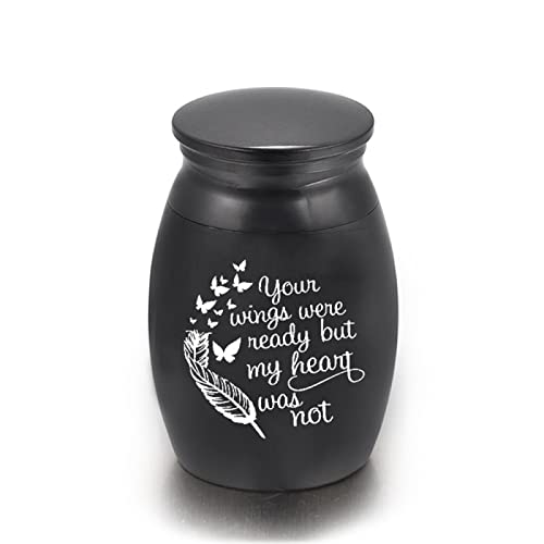 LZHLMCL Andenken Urne 40 Mm Your Wings were Ready My Heart was Not Cremation Urns Ashes Keepsake Memorial Mini Urne Funeral Urn Black