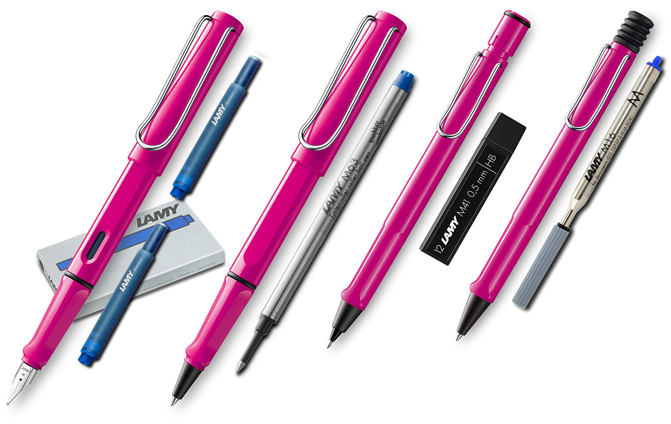 Lamy Safari Set [F?ller + Kugelschreiber + Tintenroller + Bleistift] (inkl. Ersatzminen + Patronen, Pink)