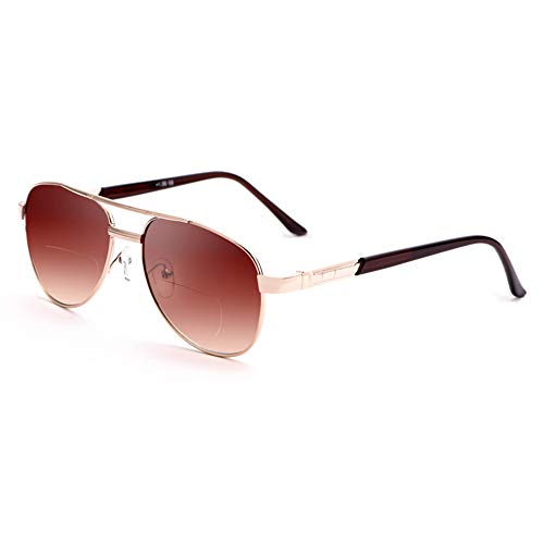 Herren Bifocal Lesebrille, Nah Und Fern Dual-Use-Sonnenbrille Stilvolle Anti-Fatigue Elegante High-Definition Bi-Light Presbyopie Brille,Braun,+2.5