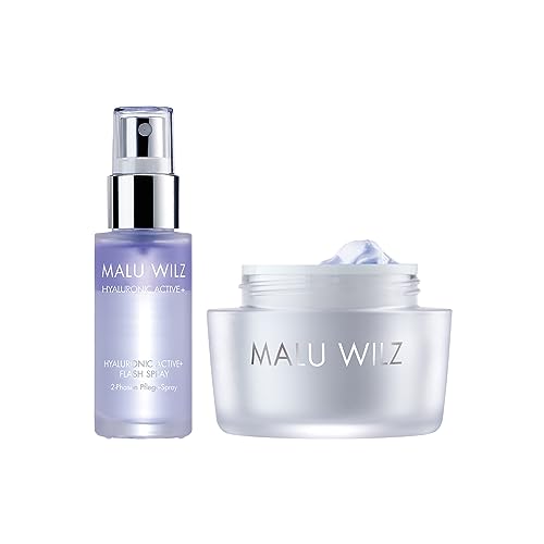 Malu Wilz Bundle Hyaluronic Active + Cream Soft + Flash Spray I Erfrischende Skincare Gesichtspflege-Creme Set I Creme 50ml + Serum Booster 30ml