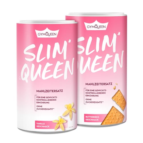 GymQueen Slim Queen Abnehm Shake 2x420g, Vanille + Butterkeks, Leckerer Diät-Shake zum einfachen Abnehmen, Mahlzeitersatz mit wichtigen Vitaminen und Nährstoffen