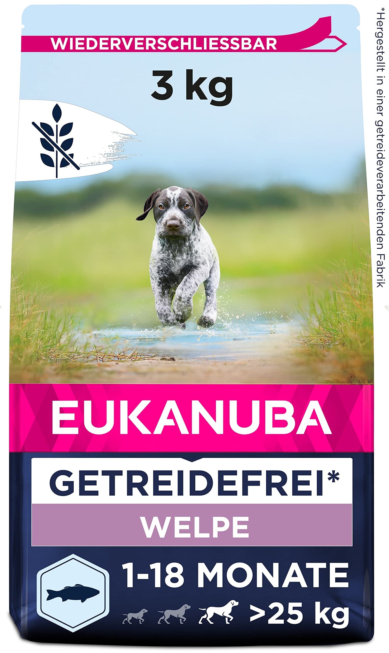 Eukanuba Welpenfutter getreidefrei mit Fisch für große Rassen - Trockenfutter ohne Getreide für Junior Hunde, 3 kg