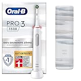 Oral-B PRO 3 3500 Elektrische Zahnbürste/Electric Toothbrush, mit 3 Putzmodi und visueller 360° Andruckkontrolle für Zahnpflege, Reiseetui stripes, Geschenk Mann/Frau, Designed by Braun, weiß