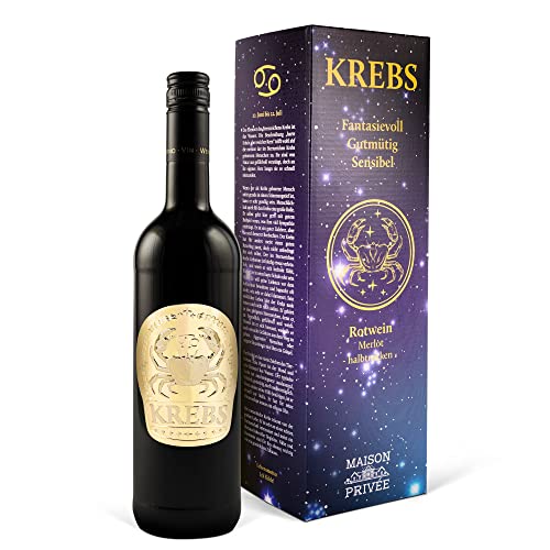 Wein Geschenk für das Astrologie Sternzeichen Krebs (0,75 l) Rotwein (Merlot, halbtrocken, Italien)