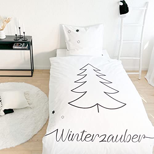 Traumhelden Bettwäsche Winterzauber Weihnachten Tannenbaum-Motiv, 80x80 + 135x200 cm Winterzauber