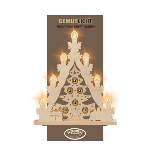 weigla LED Lichterspitze/Schwibbogen"Weihnachtsbaum mit goldenen Kugeln" 7 flammig Erzgebirge garantiert