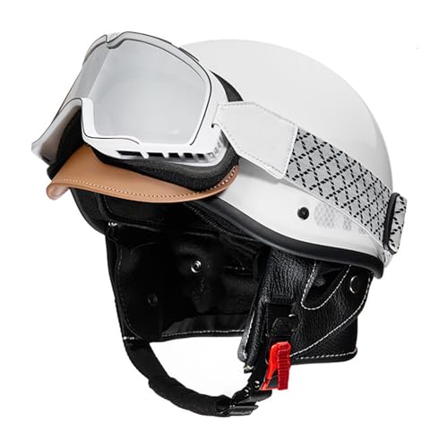 Halbschalenhelm, Retro Motorrad Halbhelm mit Brille, Schnellverschluss Schnalle, Erwachsene Halbschale Jet-Helm, Scooter-Helm, für Cruiser Scooter(58~62CM)