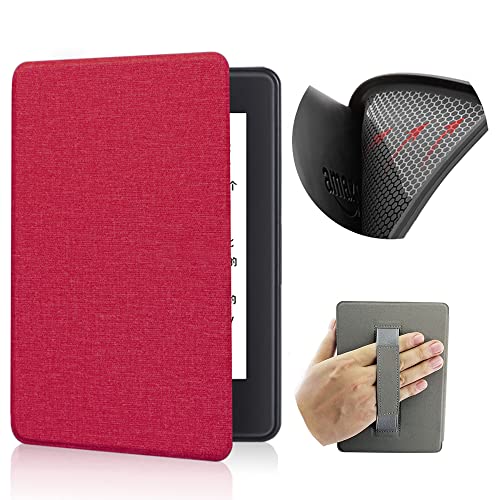 Schutzhülle für Kindle Paperwhite 10. Generation 2018 15,2 cm (6 Zoll), mit Handschlaufe, ultradünn, PU-Leder, mit automatischer Sleep- und Wake-Funktion, Rot