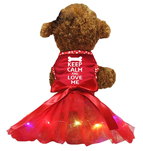 Petitebelle Hundekleid mit Aufschrift "Keep Calm and Love Me", Rot / Rot, Größe XS