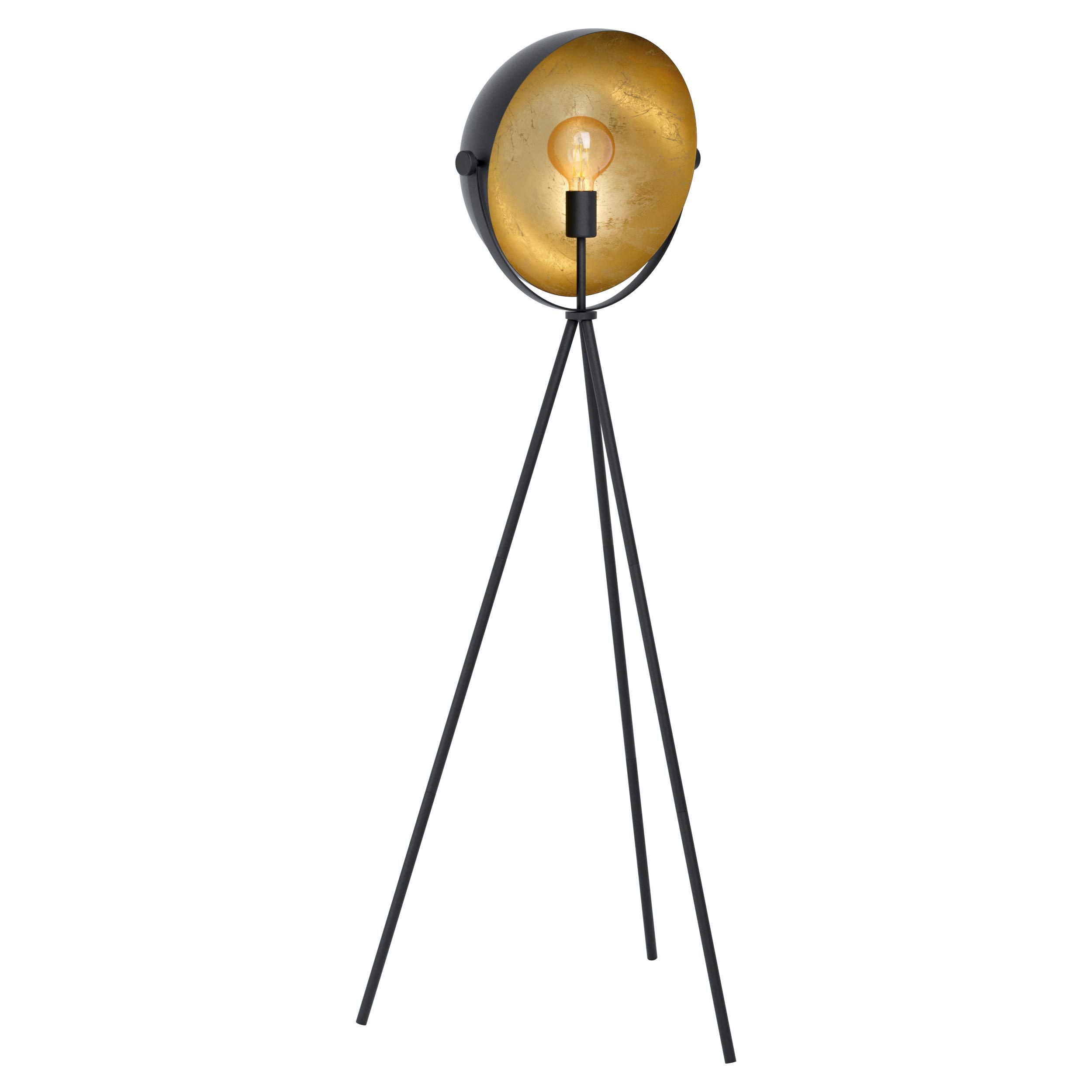 EGLO Stehlampe Darnius, 1 flammige Stehleuchte Industrial, Vintage, Standleuchte aus Stahl, Wohnzimmerlampe in Schwarz und Gold, Lampe mit Tritt-Schalter, E27 Fassung