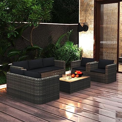 ZQQLVOO Lounge Sessel Terrassenmöbel Terassenmöbel Außen8-tlg. Garten-Lounge-Set mit Kissen Poly Rattan Grau