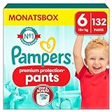 Pampers Baby Windeln Pants Größe 6 (15kg+) Premium Protection, Extra Large mit Stop- und Schutz Täschchen, MONATSBOX, 132 Höschenwindeln