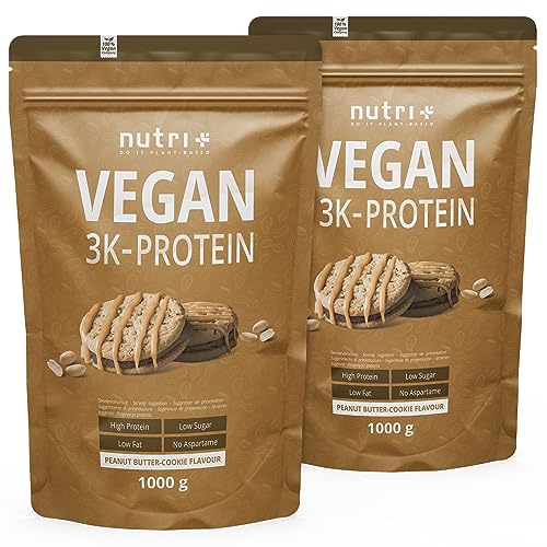 Veganes Eiweißpulver Erdnussbutter Cookie 2kg - 79,1% Eiweiß - 3k-Proteinpulver Peanutbutter Cookies - Protein Pulver 2000g ohne Milch & Lactose - Nutri-Plus Shape & Shake