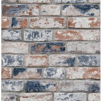 Fresco 108596 Distressed Brick Navy Red Tapete