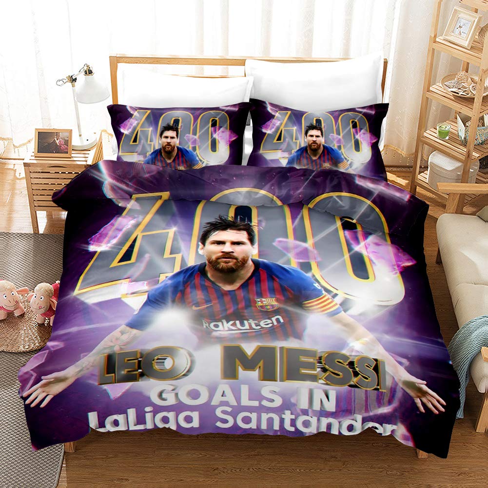 XCMDSM Leo Messi Tore in la Liga Santander Fußball-Superstar-Jugendidol Bettwäsche Set Bettbezug Und Kissenbezug 3D Mikrofaser Bettbezug 135x200 cm und 1 Kopfkissenbezüge 80x80 cm