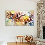 Große abstrakte Kunst Malerei bunte Blüte Blume Poster Leinwand Malerei Wohnzimmer Home Wandkunst dekorative Bilder 60 x 120 cm (24 x 47 Zoll) mit Rahmen