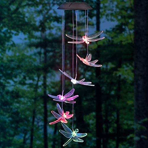 OSALADI Solar-Windspiel Libelle Mobile LED Licht Farbwechsel für Hof, Garten, Windspiel, Lampe, Zubehör, Heimdekoration (zufällige Farbe)