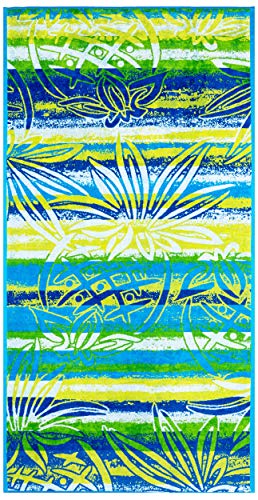 Lashuma Velours Strandbadetuch Rhodos 180 x 90 cm, Bade Liegetuch Farbe: Grün - Blau, Großes Velours Badehandtuch