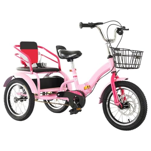 Kinderdreiräder mit Zwei Sitzen, Kleinkinddreirad für 3–9 Jahre, Mobilitätspedalfahrrad mit Scheibenbremse, Outdoor-Cruiser-Fahrraddreirad für Reisen und Einkaufen, faltbares Tandem-Dreirad