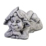 gartendekoparadies.de Massive Steinfigur lustiger Gnom Faulpelz Troll Wichtel aus Steinguss frostfest