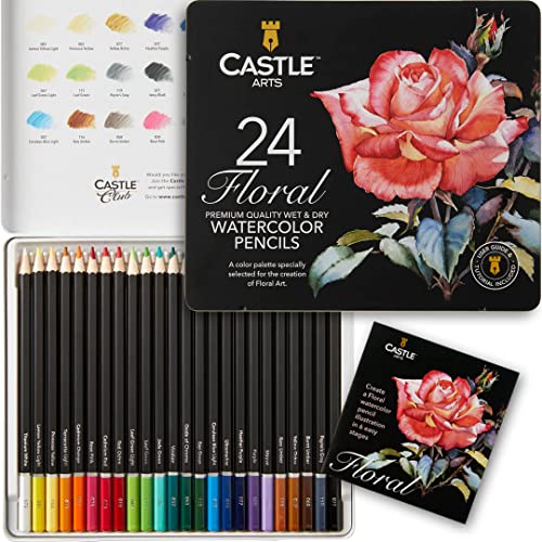 Castle Art Supplies Aquarellstifte zum Thema Botanik | 24 ausgewählte, leuchtende Farben | Zeichnen und Malen zugleich | Für fortgeschrittene Künstler und zum Verschenken | In Einer Blechdose