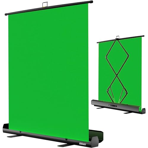 EMART Green Screen 155x200cm, Greenscreen Roll-up Panel Fotohintergrund, Grüner Fotohintergrund mit Ständer für Fotostudio, Streaming, Videokonferenzen, TikTok, Zoom