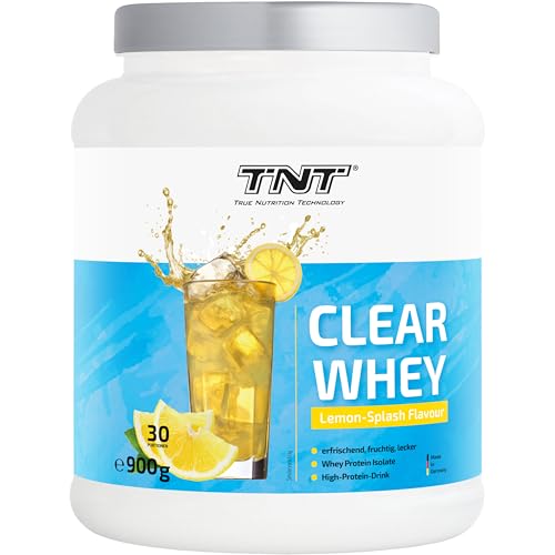 TNT Clear Whey "Lemon Splash" (900g) • High Protein Drink • Klares Erfrischungsgetränk mit hohem Eiweiß-Gehalt • High Protein Eistee mit BCAAs
