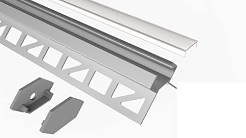 Tivendis LED Aluminium Leiste (F5) Profil für Fliesen 2m eloxiert für LED-Streifen/Strips Set mit mattierter Abdeckung und Endkappen