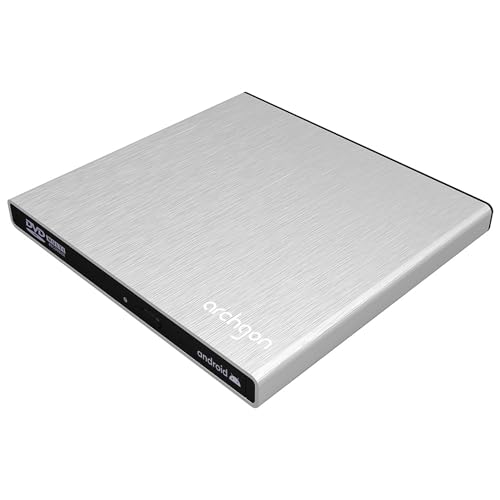 Archgon Externes CD DVD Laufwerk USB 2.0 unterstützt Android TV, Smartphone, Tablet, kostenlose Android-App erhältlich, kompatibel mit Windows 10 und Mac, M-Disk, Star Mini Pro Silber
